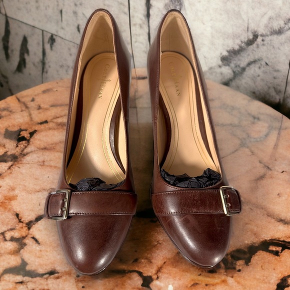 Cole Haan brown leather pumps platform buckle VG cond office interview work 8 - Picture 7 of 7
